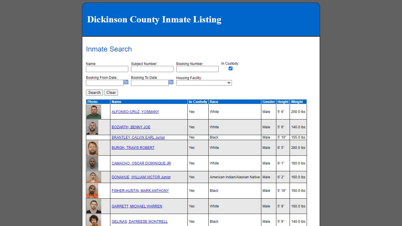 Dickinson County Inmate Listing - dkcokslaw.org